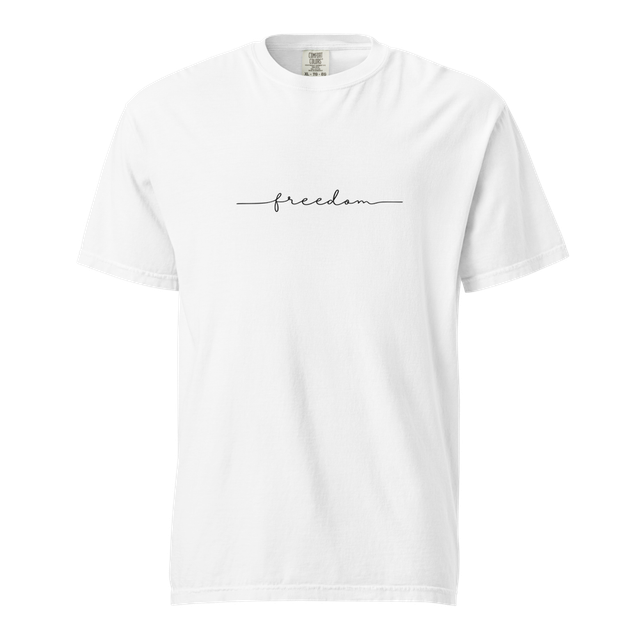 Freedom Script – Minimalist White T-Shirt