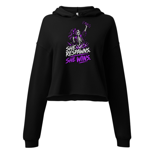 She Respawns She Wins Cropped Gamer Hoodie