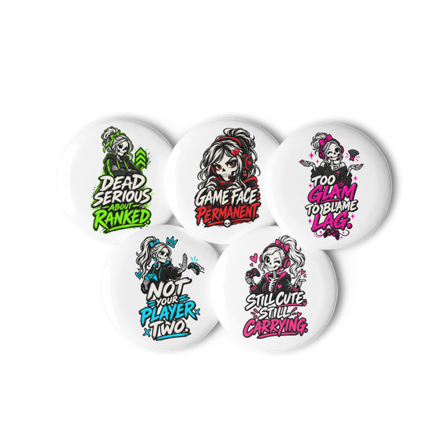Gamer Girl Skeleton Pin Button Set