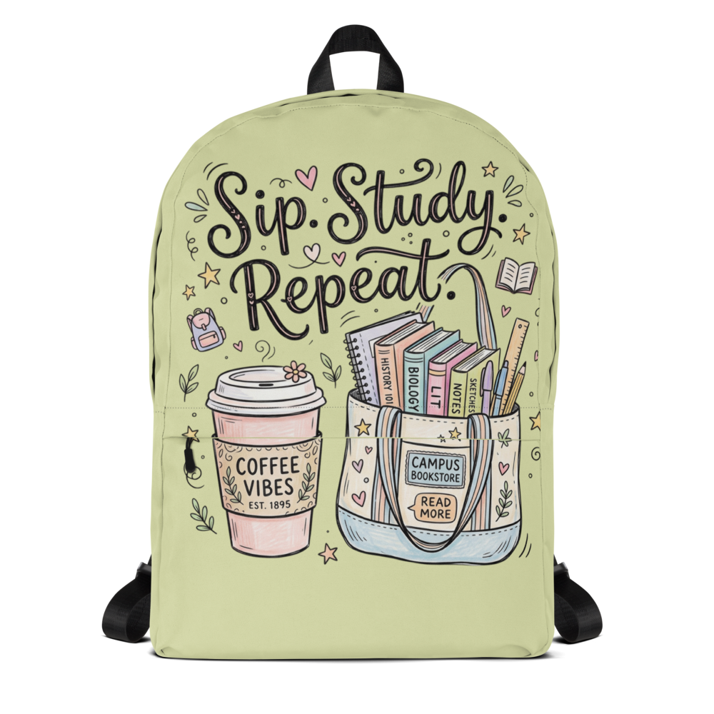 Sip. Study. Repeat. — All-Over Print Backpack