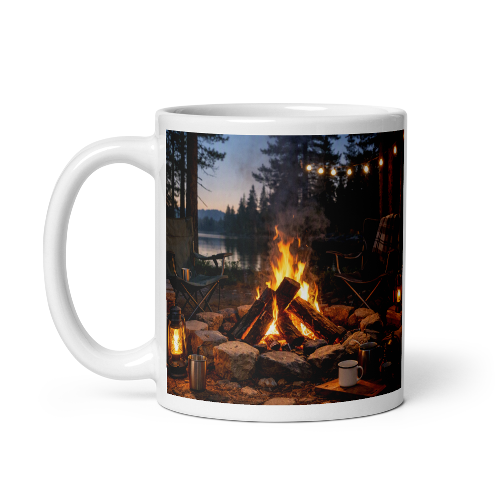 🏕️ The Cozy Campfire – Glossy Mug