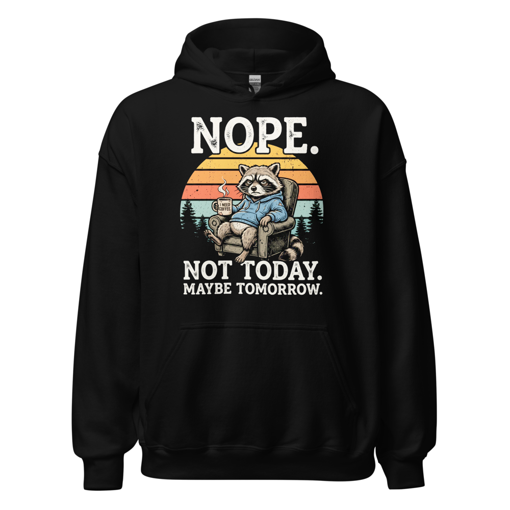 Grumpy Retro Coffee Raccoon 'Nope Not Today' Sarca
