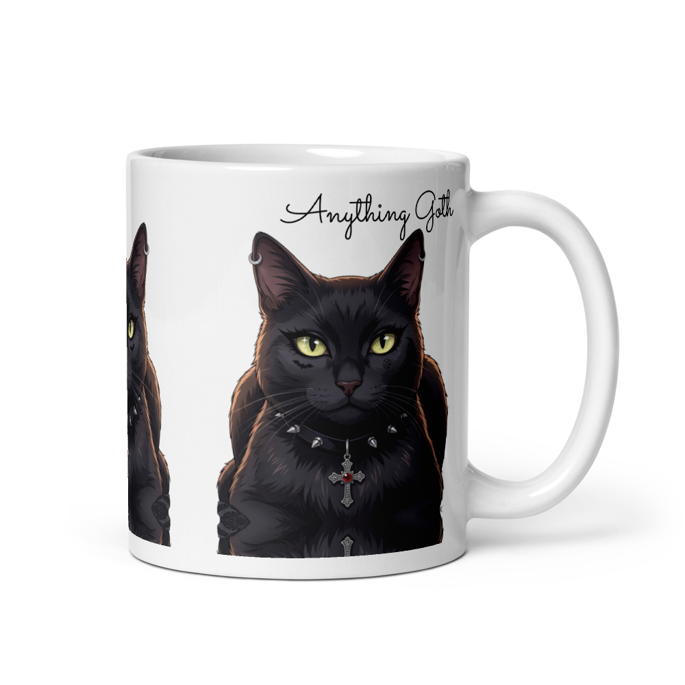 Gothic Grey Cat Glossy Mug