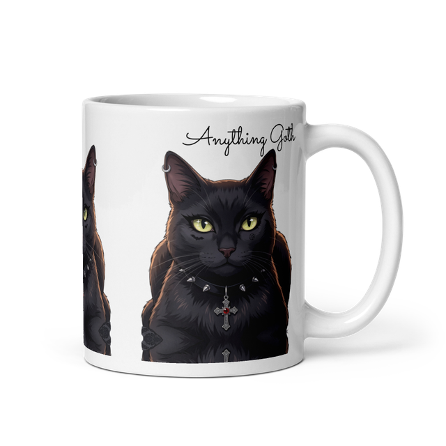 Gothic Grey Cat Glossy Mug