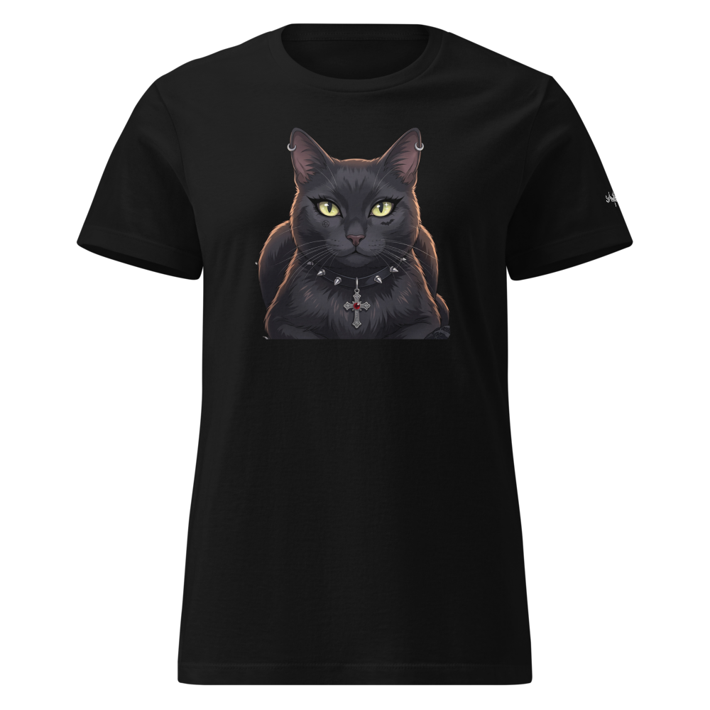 Gothic Grey Cat Graphic T-Shirt