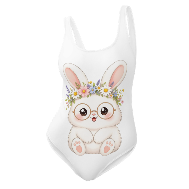Cute Floral Bunny Kawaii One-Piece Swimsuit