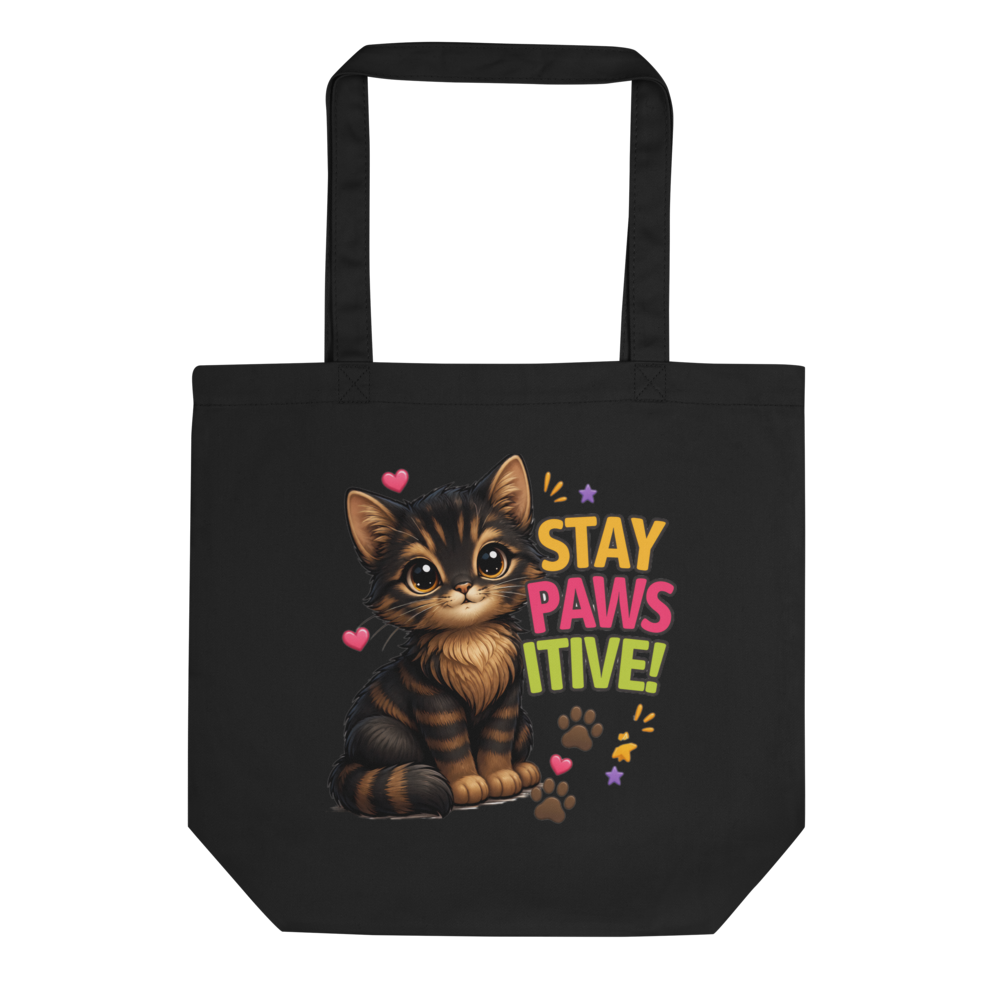 Stay Pawsitive Cute Cat Eco Tote Bag