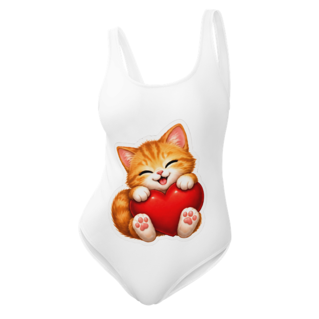 Cute Orange Cat Heart Kawaii Swimsuit