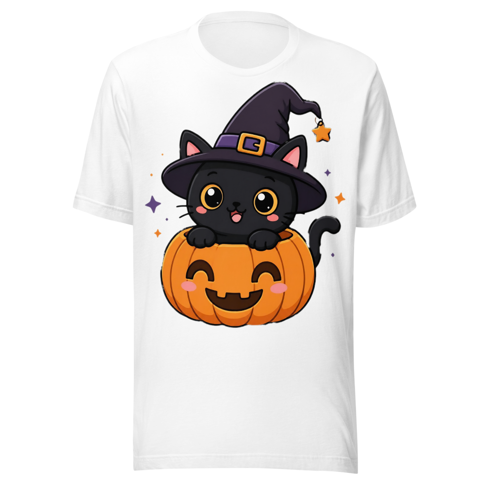 Cute Witch Cat Pumpkin Halloween T-Shirt