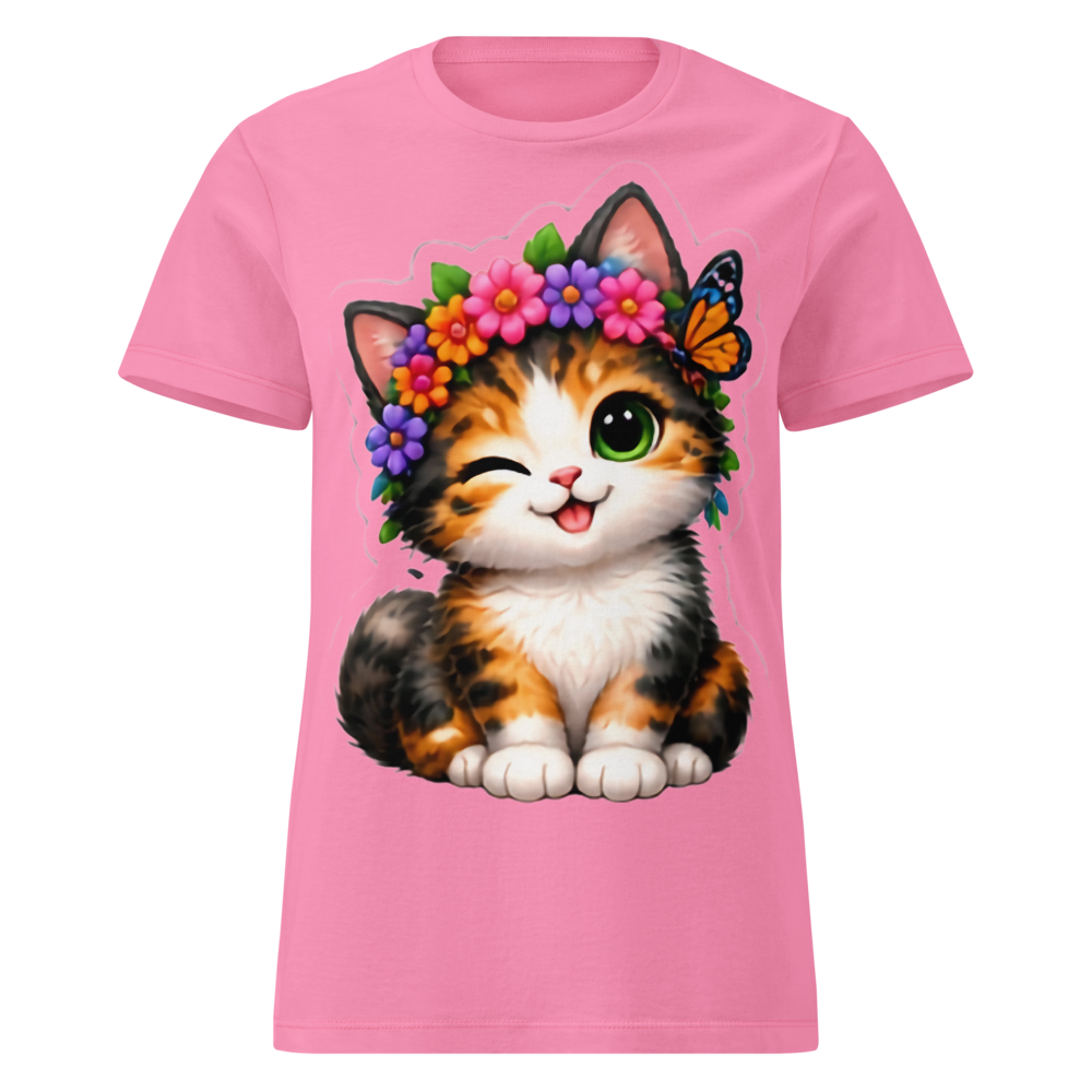Cute Cat Floral Crown Pink T-Shirt