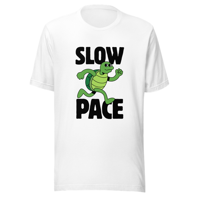 Green cartoon turtle walking with slow pace sign