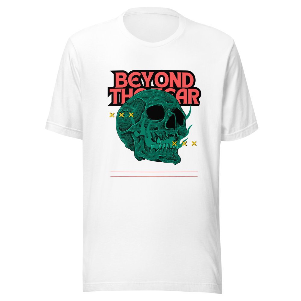Green 3d text saying beyond the fear with moss tex