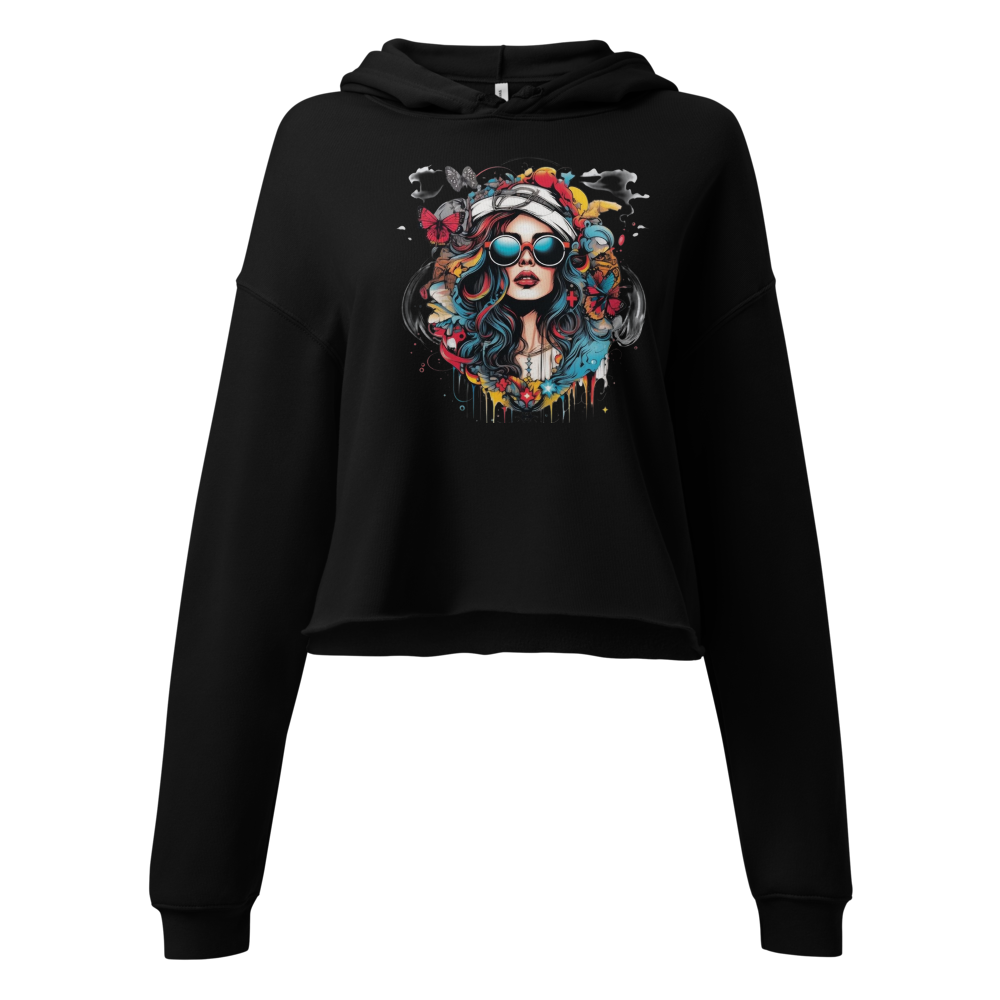 Boho Chic Sunglasses Girl Women's Cropped Hoodie
