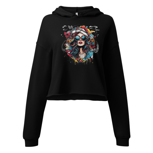 Boho Chic Sunglasses Girl Women's Cropped Hoodie