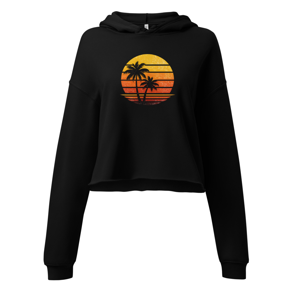 Women's Retro Sunset Palm Tree Cropped Hoodie | Vi