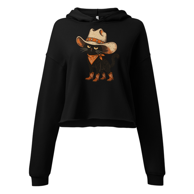 Western Cowboy Cat Cropped Hoodie