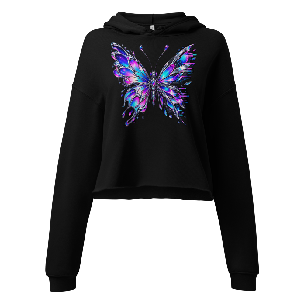 Neon Cyber Butterfly Cropped Hoodie