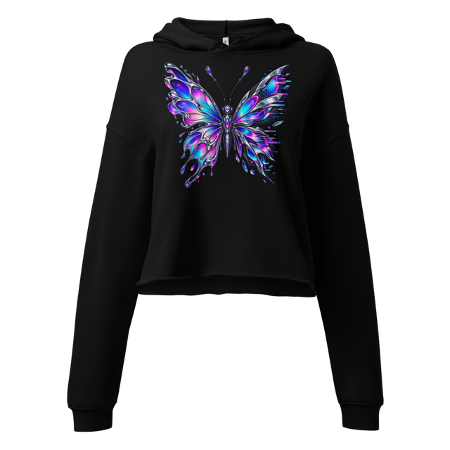 Neon Cyber Butterfly Cropped Hoodie