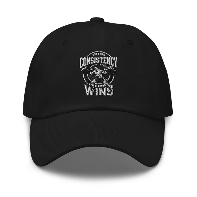 Consistency Win Motivational Embroidered Black Cap