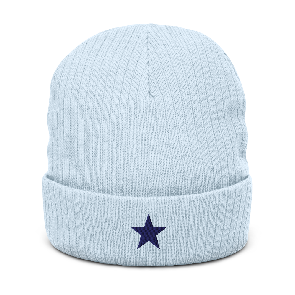 Blue Star Ribbed Knit Beanie