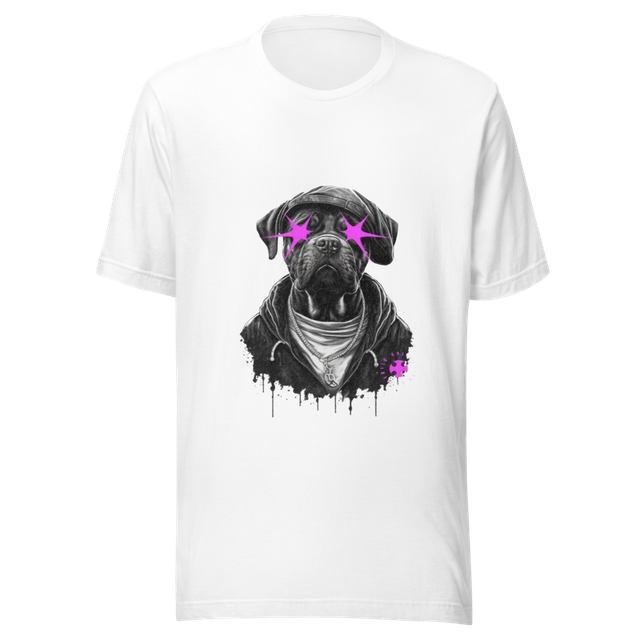 Cool Streetwear Dog with Neon Pink Star Eyes (