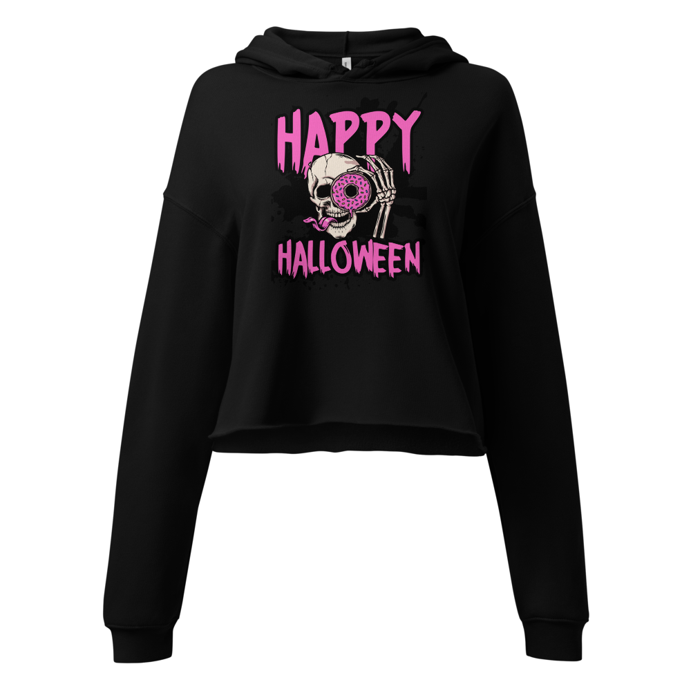 Happy Halloween Pink Skull Cropped Hoodie