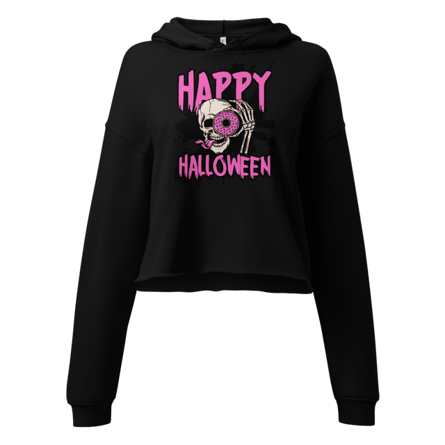 Happy Halloween Pink Skull Cropped Hoodie