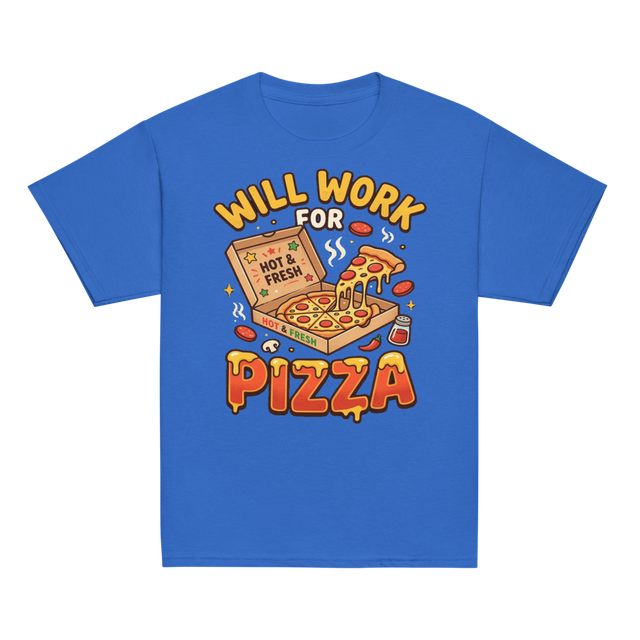 Will Work For Pizza Kids Tee (Bright Colors)