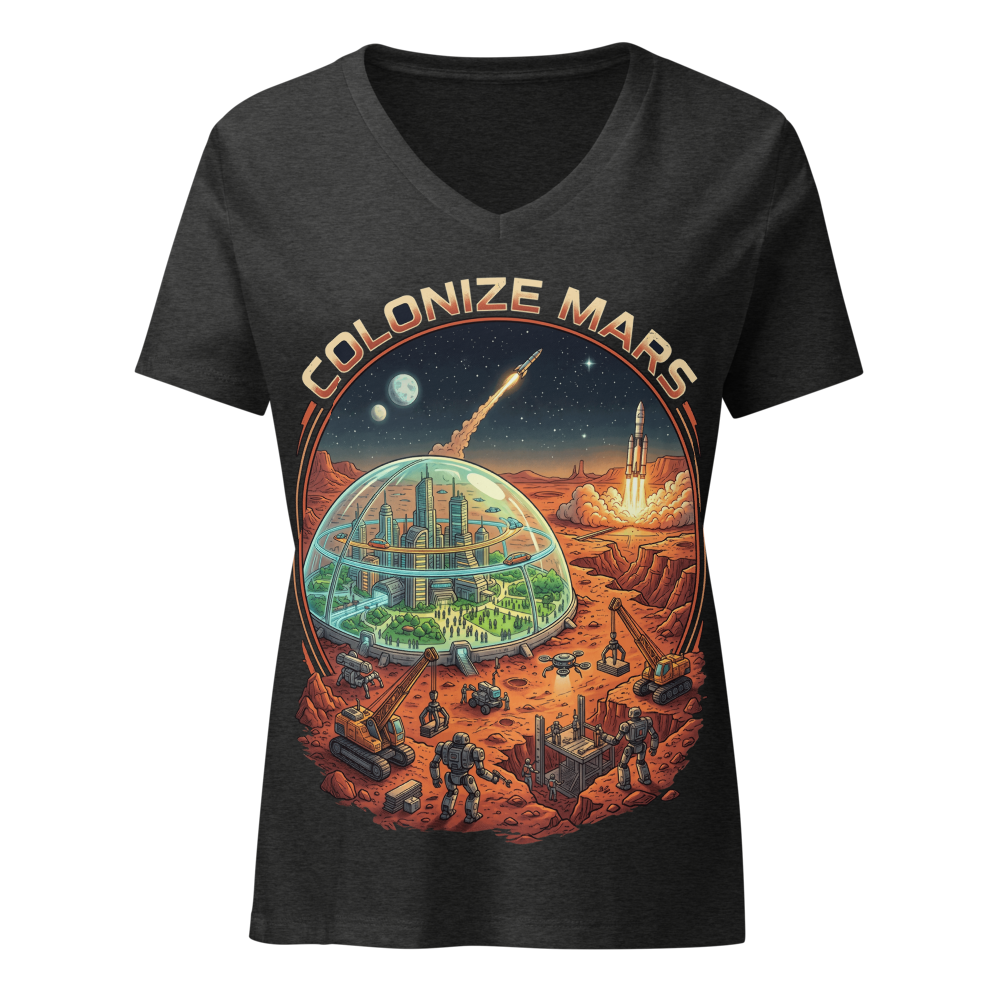 Colonize Mars Women's Tee: Robots, Dome & Rockets