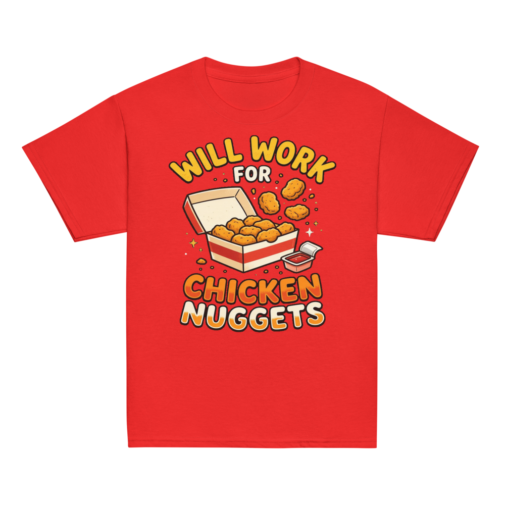 Will Work For Chicken Nuggets Kids Tee (Bright)