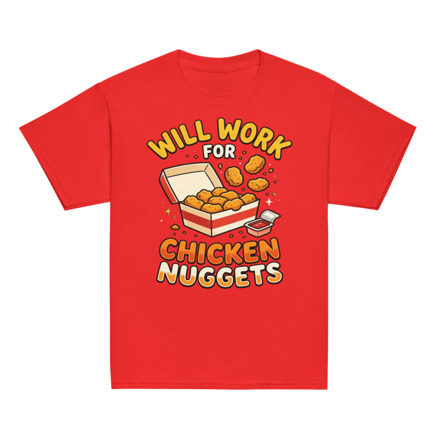 Will Work For Chicken Nuggets Kids Tee (Bright)