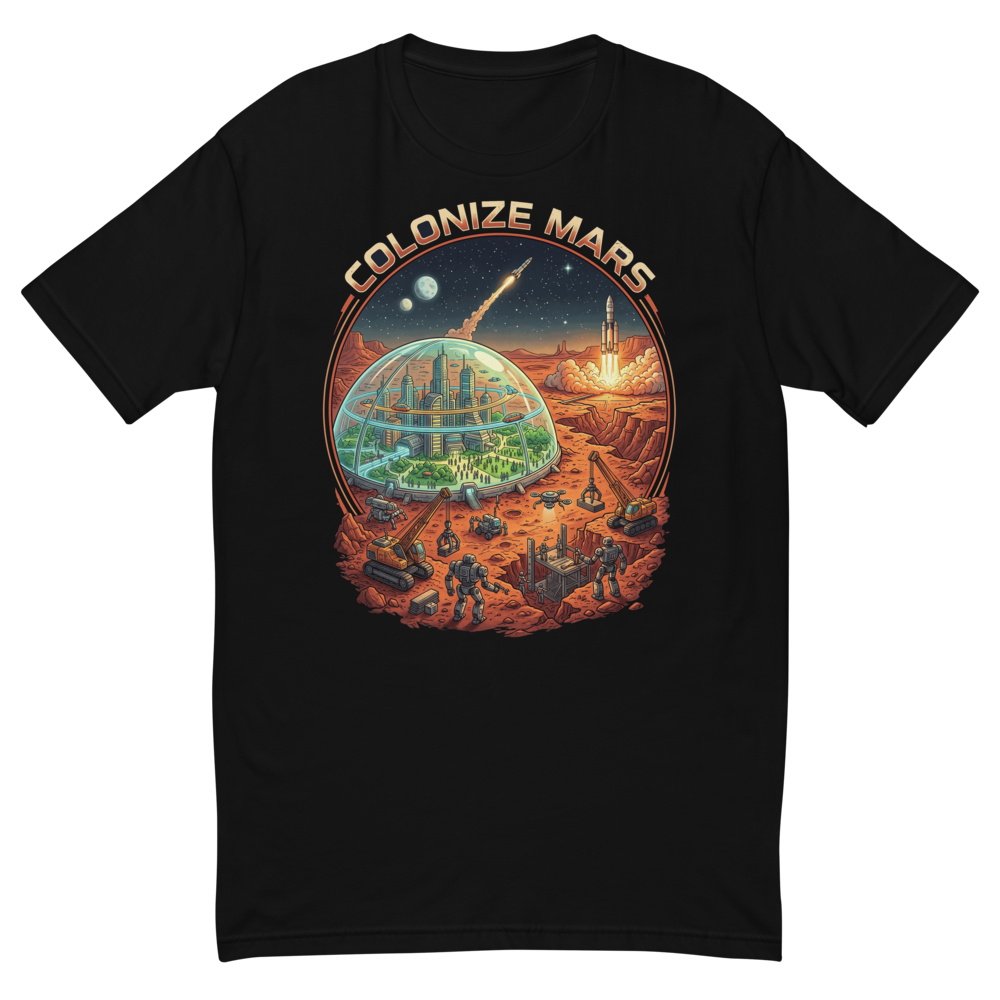 Colonize Mars Tee: Robots, Dome and Rockets