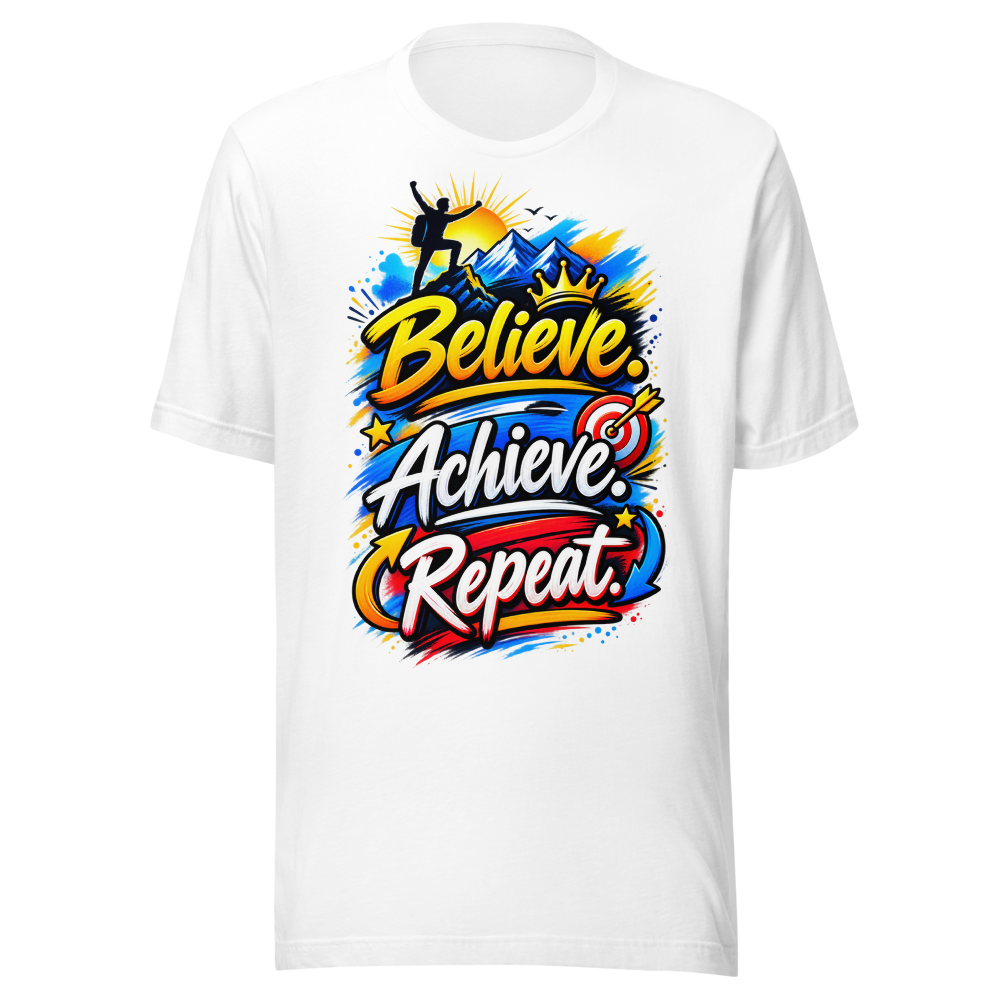 Believe. Achieve. Repeat. – Motivational T-Shirt