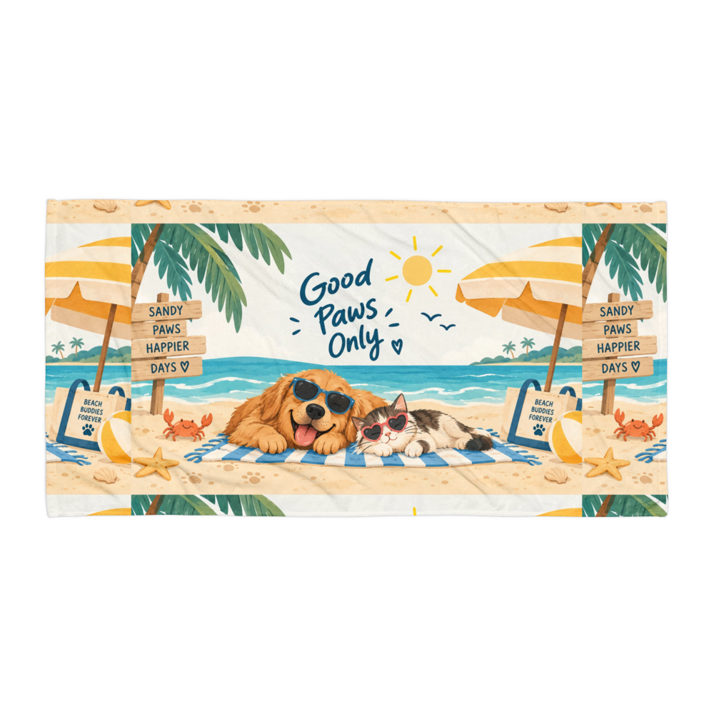 Good Paws Only Beach Towel | Cute Dog & Cat Summer