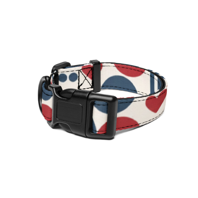 Paw Parade Pattern Pet Collar | Cute Red & Navy De