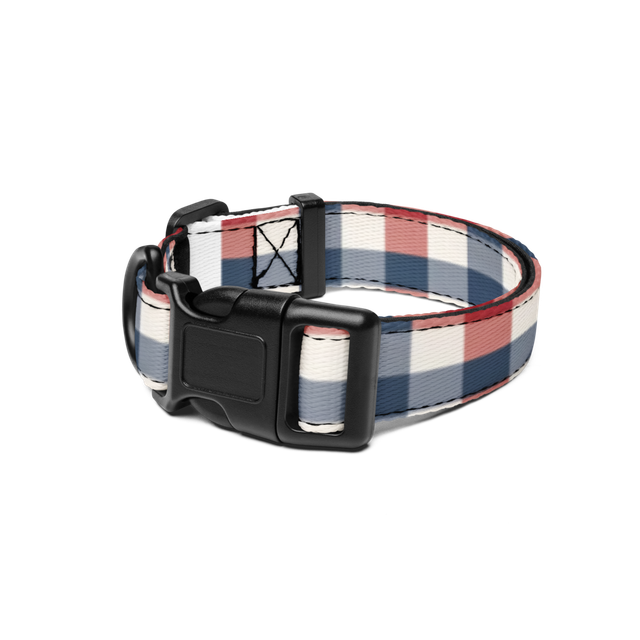 Classic Red, White & Blue Check Pet Collar | Styli