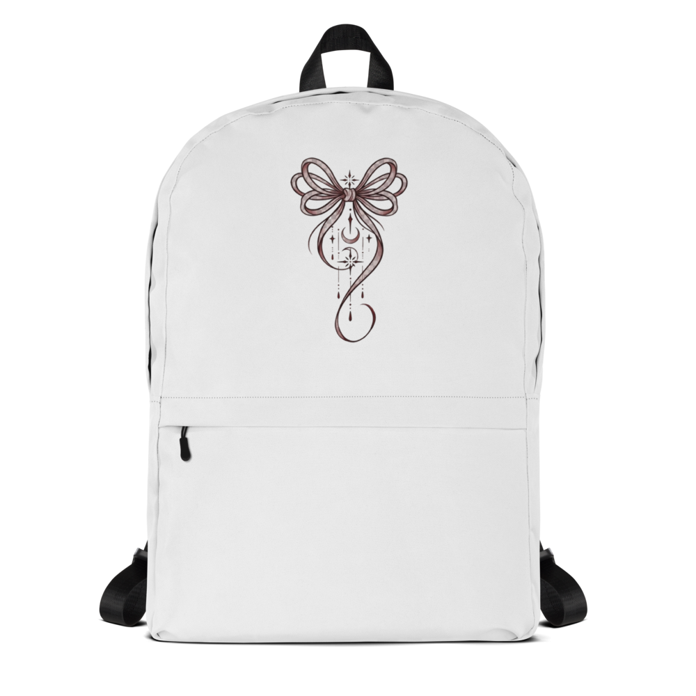Pink Ribbon on All-Over Print White Backpack