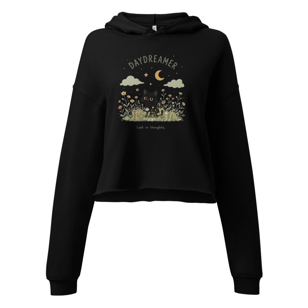 Cute Black Cat Graphic Cropped Hoodie