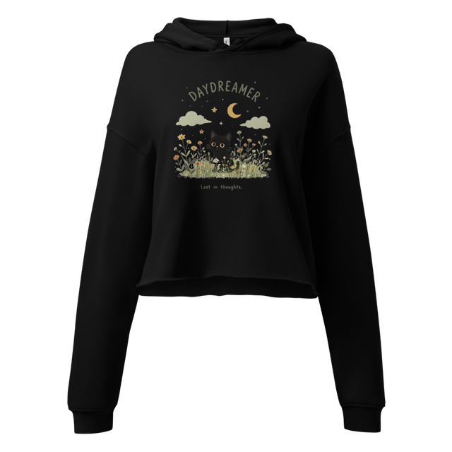 Cute Black Cat Graphic Cropped Hoodie