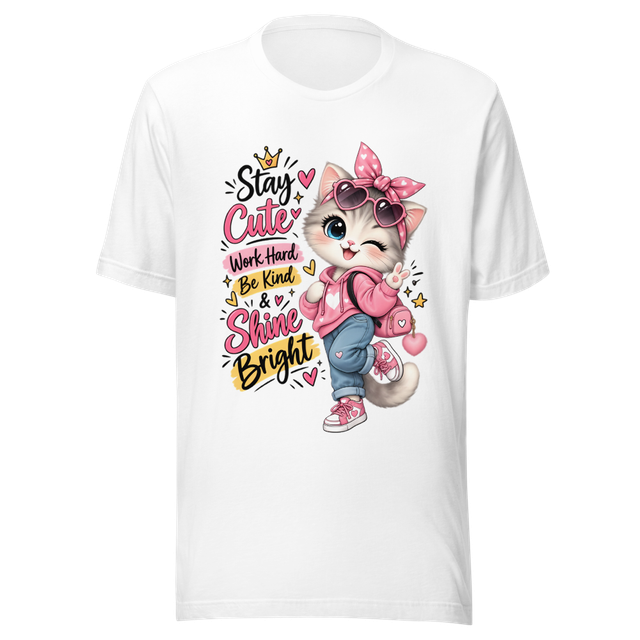 Stay Cute Work Hard Shine Bright – Cute Pink Cat