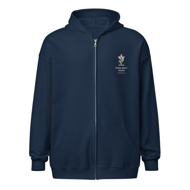 Lilies Don't Worry Zip Hoodie (Navy)