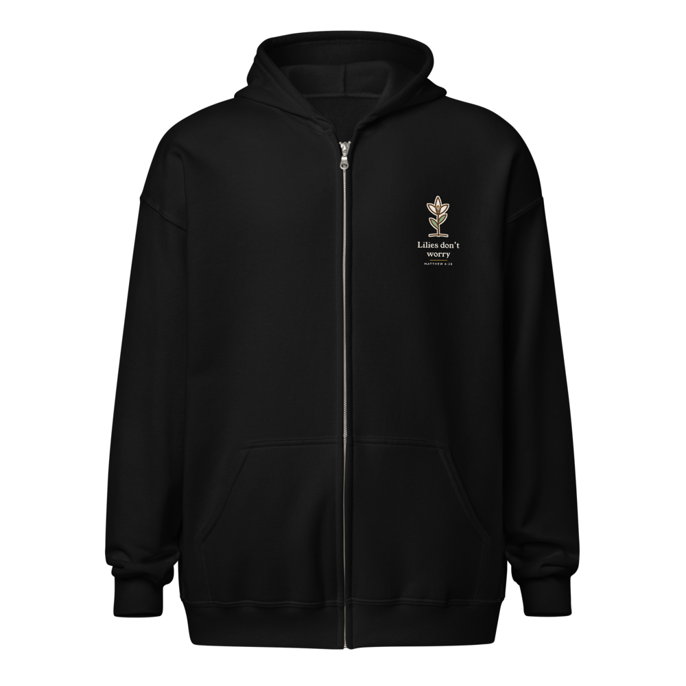 Lilies Don't Worry Zip Hoodie (Black)