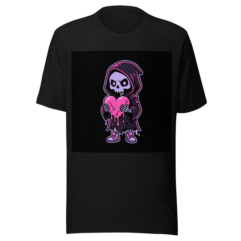 Cute Gothic Grim Reaper Melting Heart T-Shirt