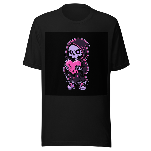 Cute Gothic Grim Reaper Melting Heart T-Shirt