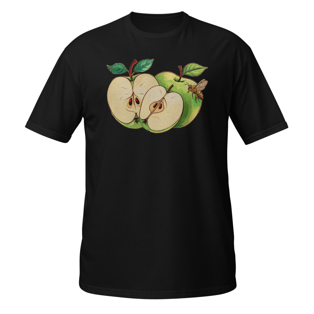 Cross-section fruit motif: green apple halves 