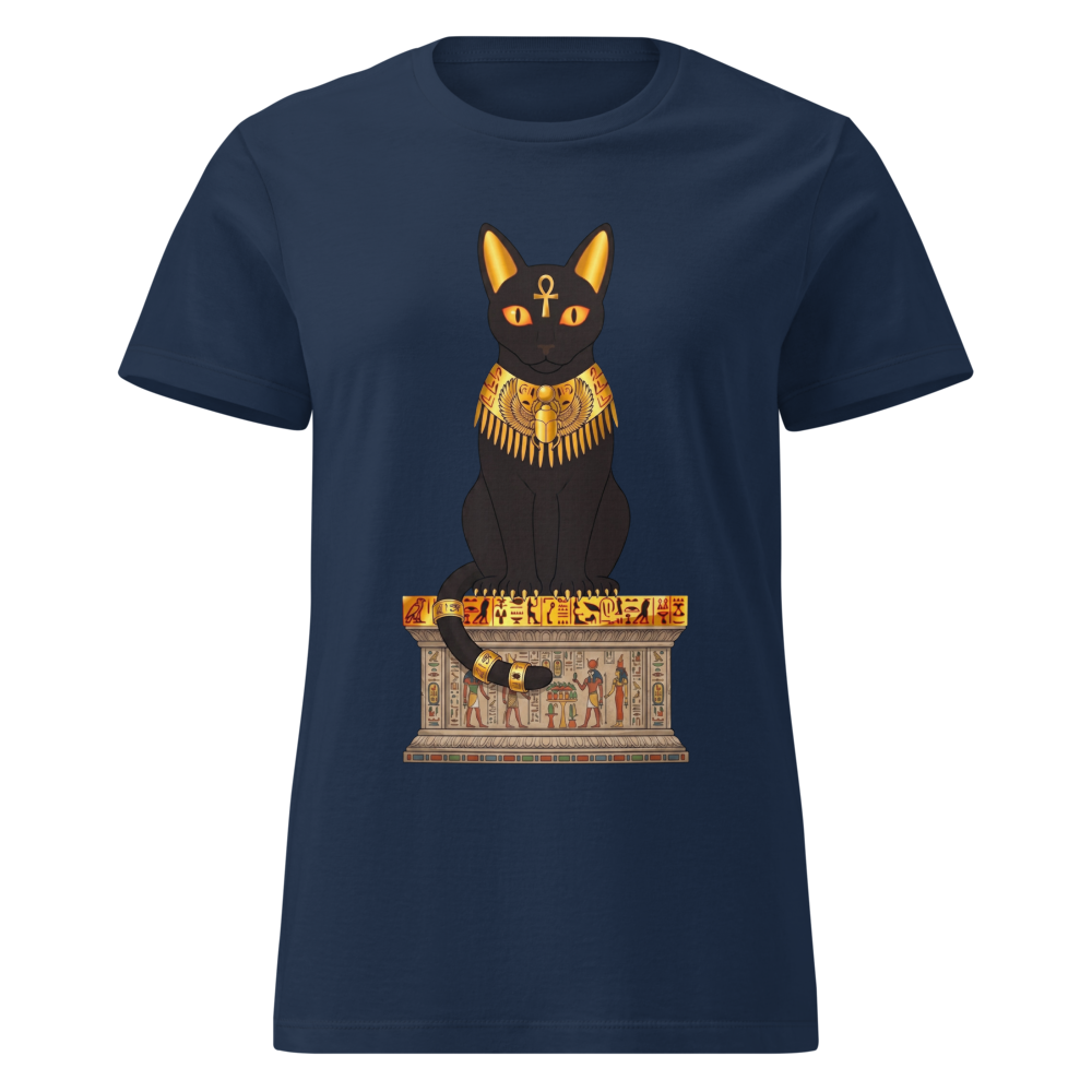 Gold jewelry and Egyptian cat pedestal