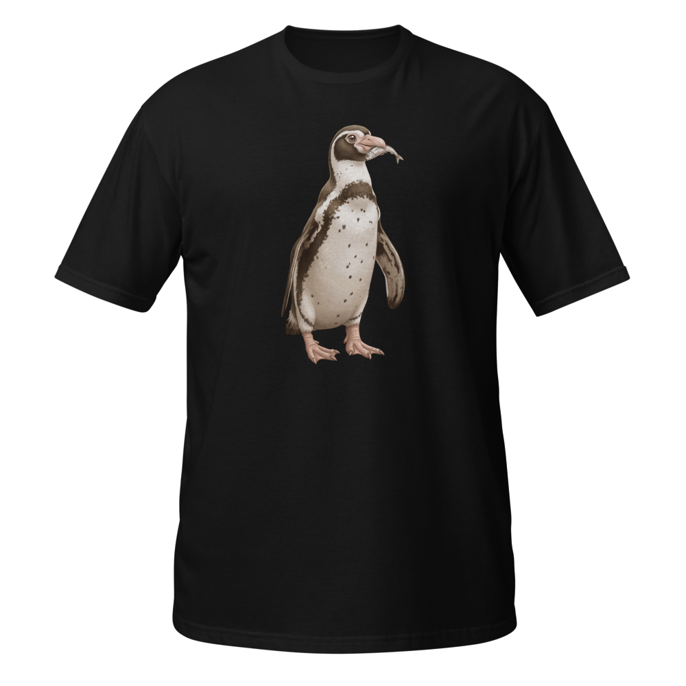 Cartoon penguin with a fish in its beak 