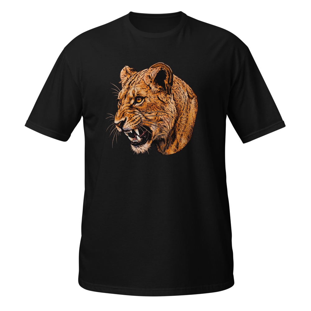 Head illustration of a snarling lioness 