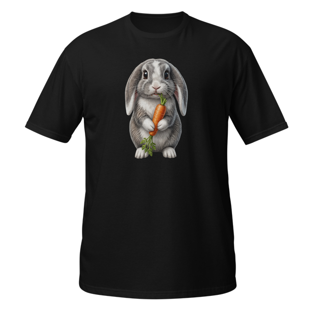 Lop-eared rabbit with a carrot