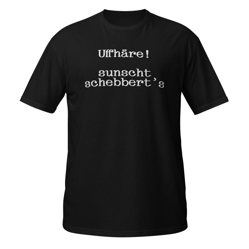 Dialect saying “Uffhäre” black and white typograph